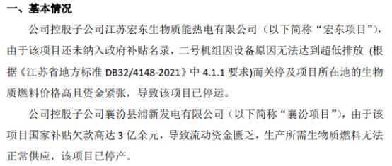 必威 betway必威山东环保控股子公司宏东项目、襄汾项目因燃料价格高且资金紧张停产停运(图1)